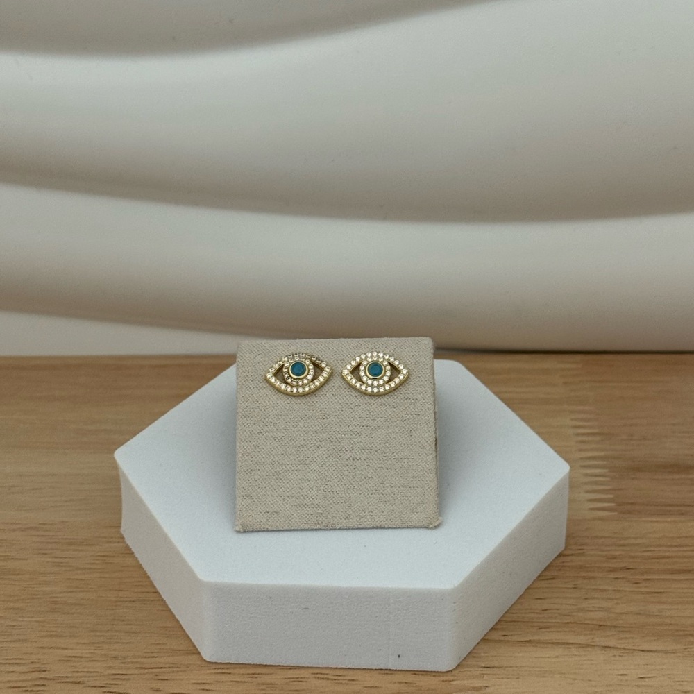 Silver Gold and Blue Eye Stud Earrings